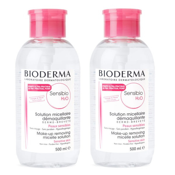  محلول پاک کننده آرایش صورت بایودرما مدل Sensibio H2O حجم 500 میلی لیتر مجموعه 2 عددی 