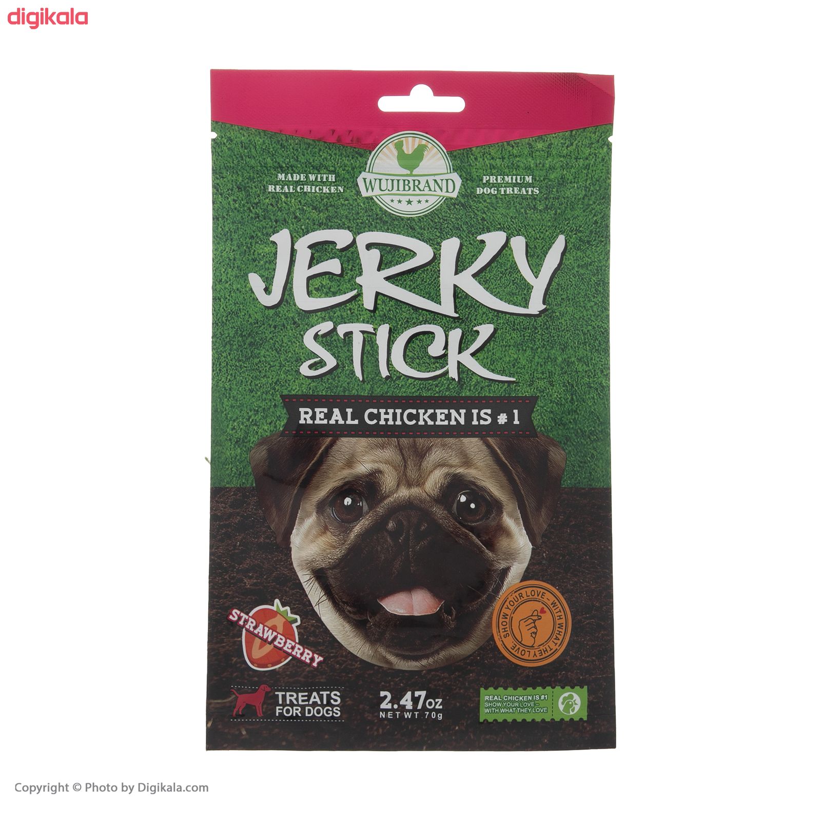 تشویقی سگ ووجی برند مدلJerky Stick Strawberry 905886 کد 1534 وزن 70 گرم