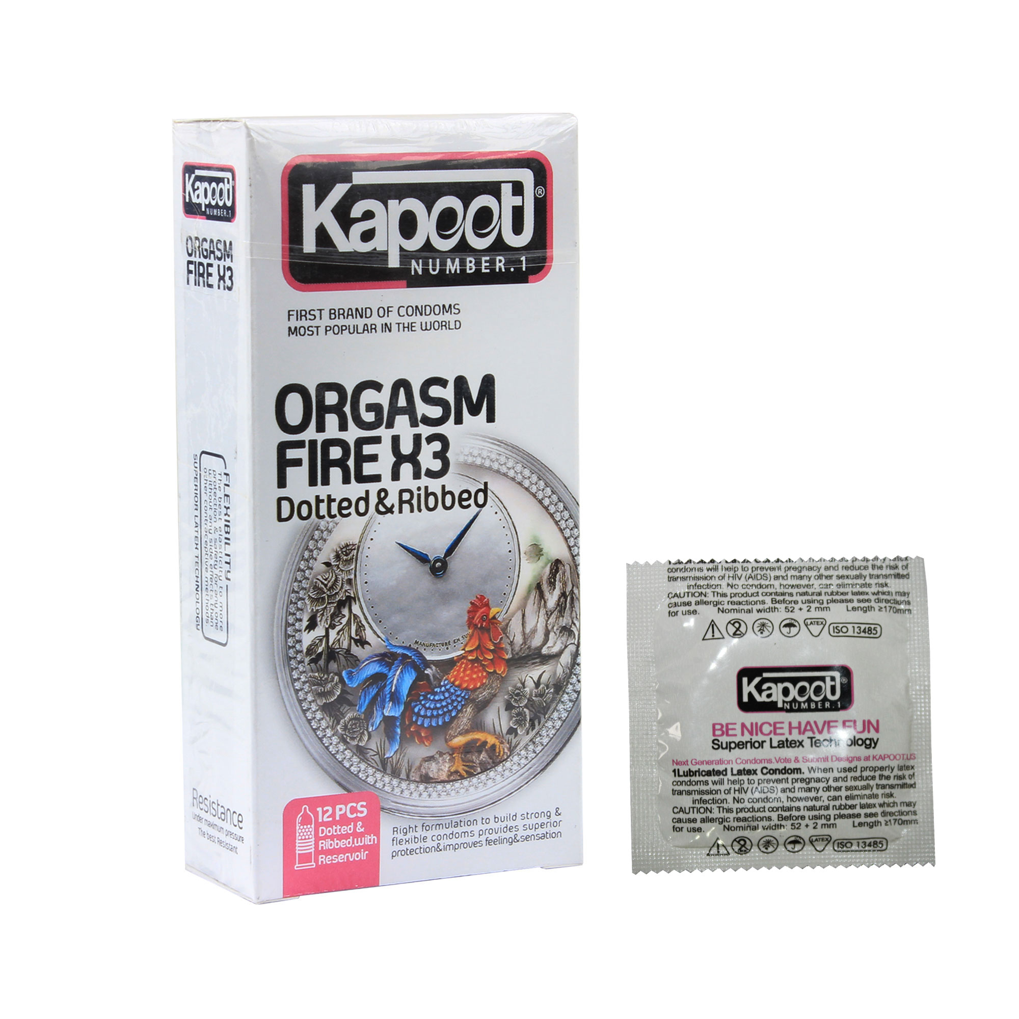 کاندوم کاپوت مدل ORGASM FIRE X3 بسته 12 عددی به همراه کاندوم کد 200