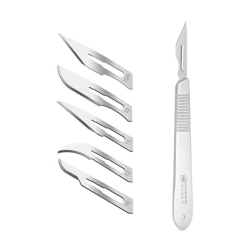 دسته تیغ جراحی اسکاب مدل MJNQ69 شماره 3 به همراه تیغ استریل هاینز کد SKJQ002369 بسته 5 عددی