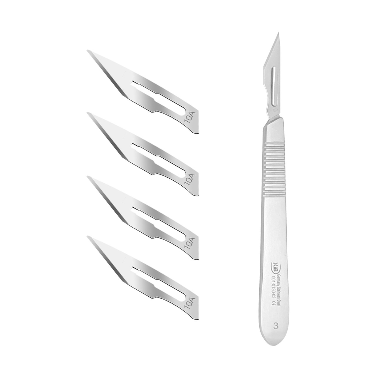 دسته تیغ جراحی اسکاب مدل MFN09631 شماره 3 به همراه تیغ استریل هاینز کد SKJQ02369 بسته 4 عددی