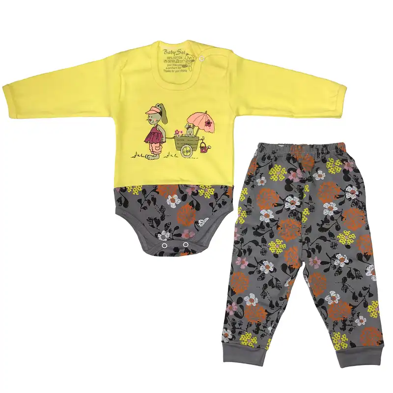 ست بادی و شلوار نوزاد طرح خرگوش گاریچی کد 01