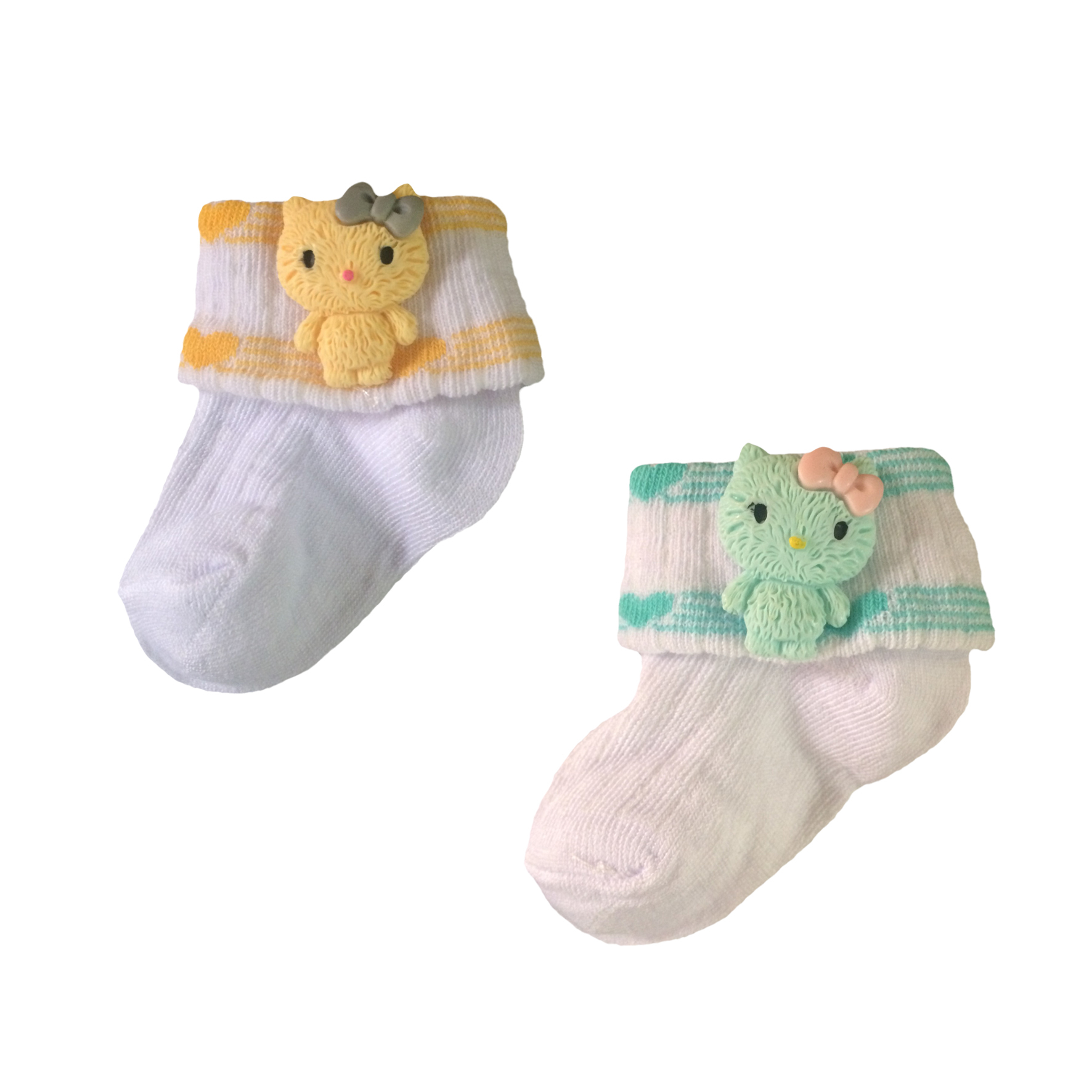 جوراب نوزادی طرح kitty کد S3 مجموعه 2 عددی