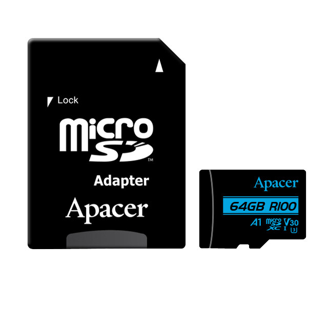 کارت حافظه microSDXC اپیسر مدل V30 A1 کلاس 10 استاندارد UHS-I U3 سرعت 100MBps ظرفیت64گیگابایت به همراه آداپتور SD