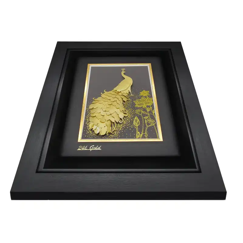 تابلو طلا کوب زرکات طرح طاووس مدل F115