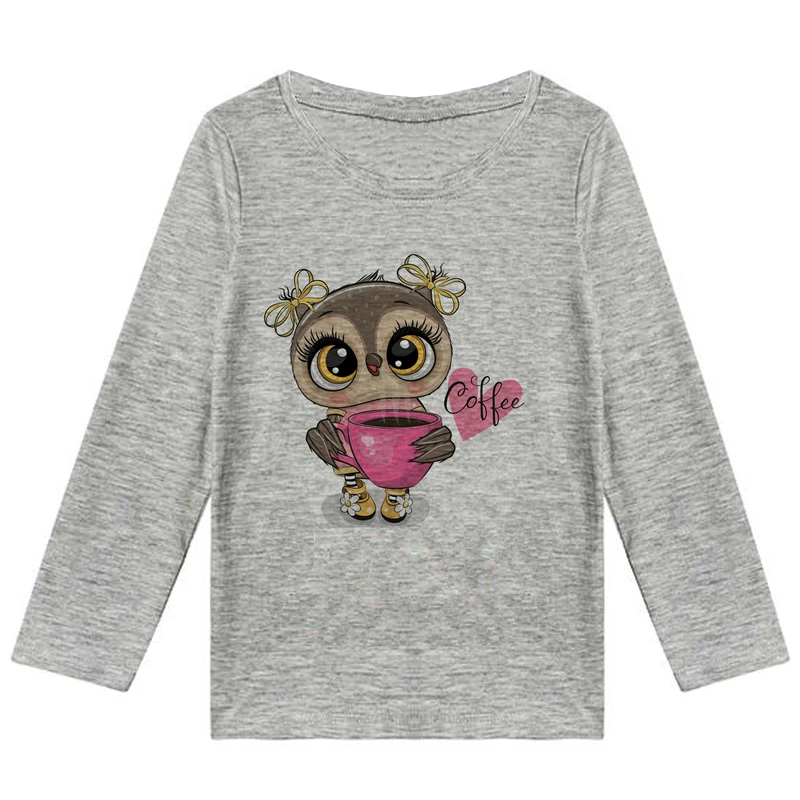 تیشرت آستین بلند دخترانه طرح جغد کد F101