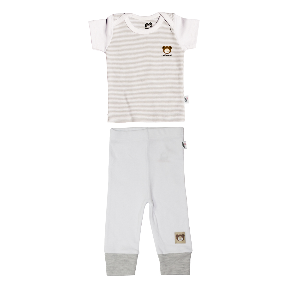 ست تی شرت و شلوار نوزادی آدمک طرح راه راه کد 2-152088 رنگ طوسی