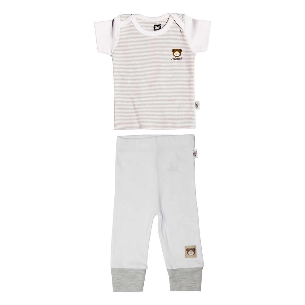 ست تی شرت و شلوار نوزادی آدمک طرح راه راه کد 2-152088 رنگ طوسی -  - 1