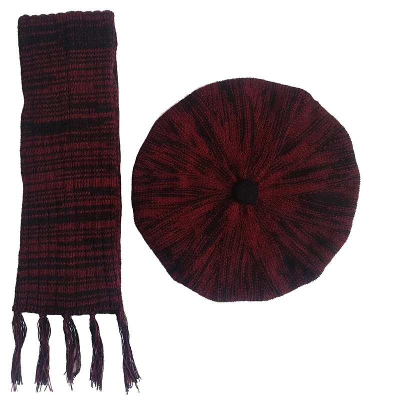 ست کلاه و شال گردن بافتنی مدل فرانسوی کد A