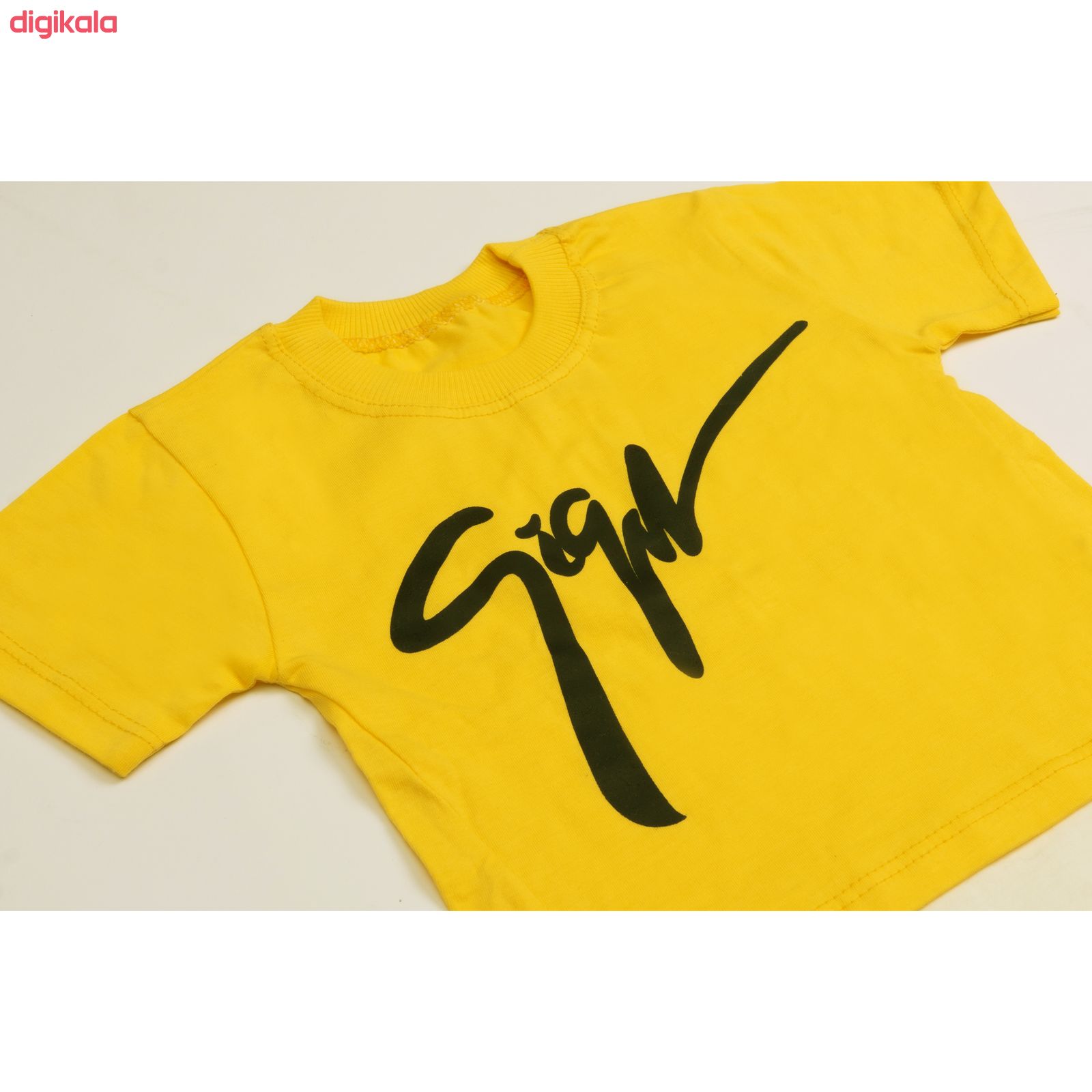ست تیشرت و شلوارک پسرانه مدل امضاء کد 1 رنگ زرد