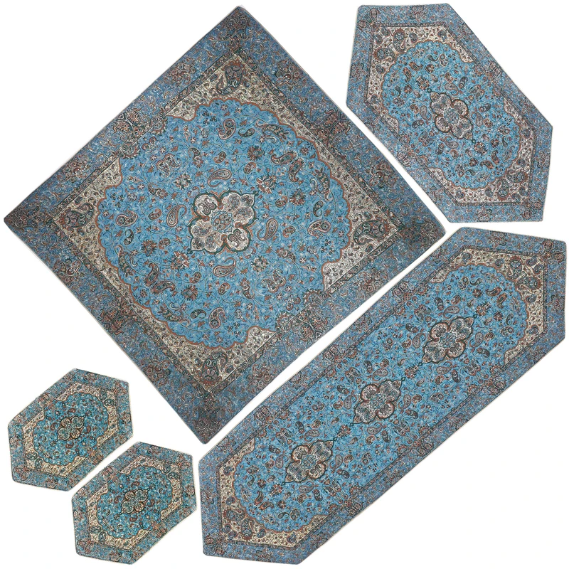 ست 5 تکه رومیزی ترمه شوکران یزد مدل شاه عباسی کد BI5-5
