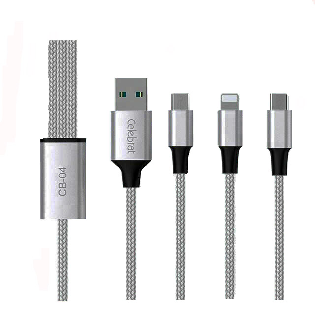 کابل تبدیل USB به لایتنینگ/USB-C/microUSB سلبریت مدل CB-04 طول 1.2 متر