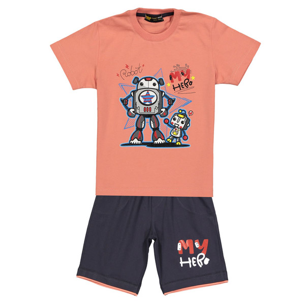 ست تی شرت و شلوارک پسرانه خرس کوچولو مدل Baby Robot کد 01
