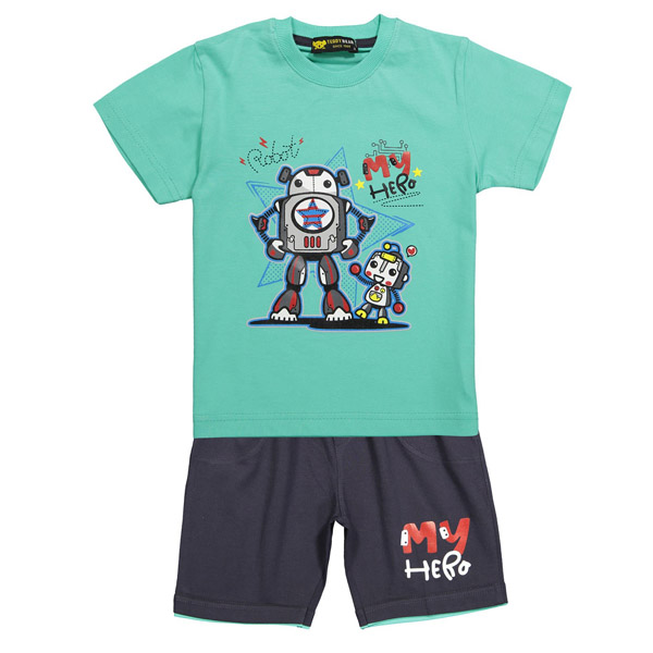 ست تی شرت و شلوارک پسرانه خرس کوچولو مدل Baby Robot کد 05