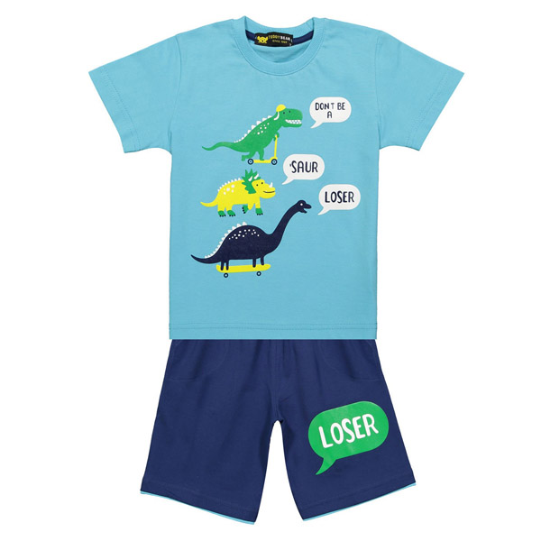 ست تی شرت و شلوارک پسرانه خرس کوچولو مدل Dinosaur کد 02