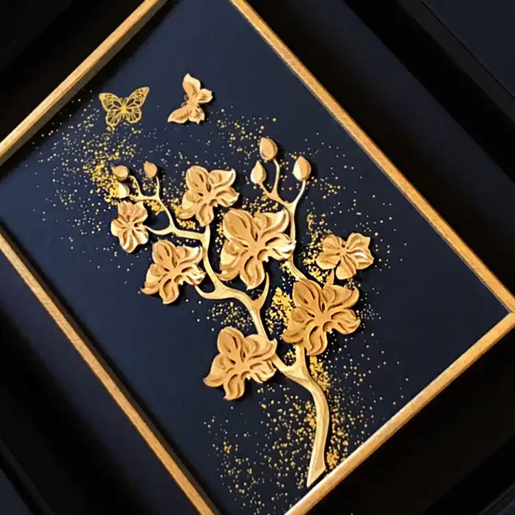 تابلو طلا کوب زرکات طرح گل ارکیده مدل F115