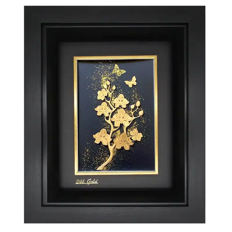 تابلو طلا کوب زرکات طرح گل ارکیده مدل F115