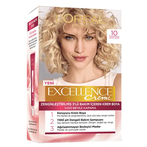 کیت رنگ مو لورآل مدل Excellence شماره 10 حجم 48 میلی لیتر رنگ بلوند طلایی
