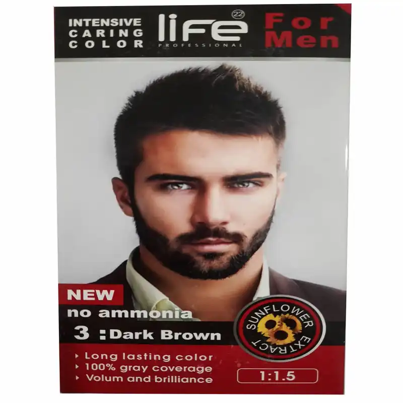 کیت رنگ مو لایف شماره 3 حجم 60 میلی لیتر رنگ قهوه ای تیره