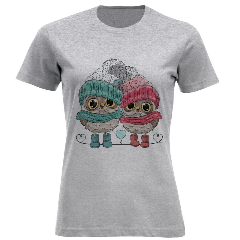 تی شرت آستین کوتاه زنانه طرح جغد LOVE کد F373