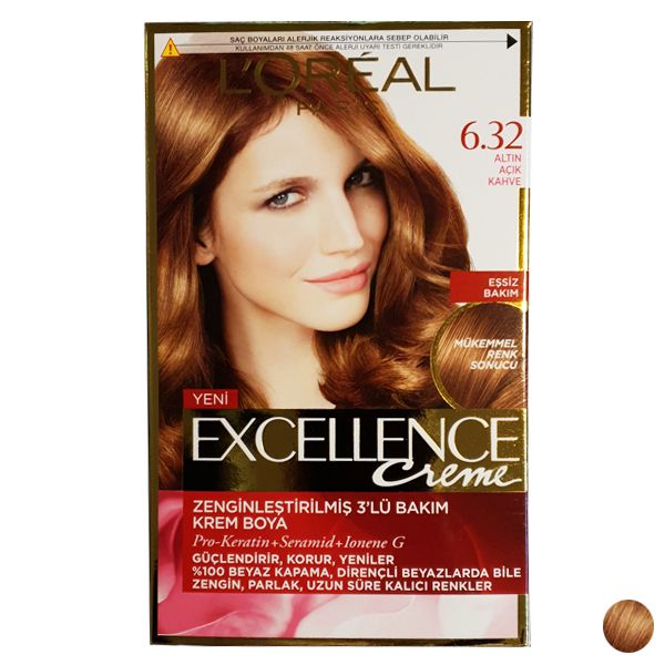 کیت رنگ مو لورآل مدل Excellence شماره 6.32 حجم 48 میلی لیتر رنگ قهوه ای
