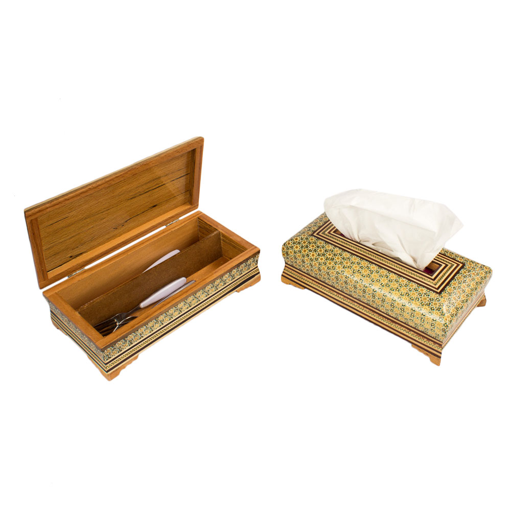 Inlay handicraft tissue box and Cutlery box, code 2614