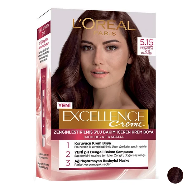 کیت رنگ مو لورآل مدل Excellence شماره 5.15 حجم 48 میلی لیتر رنگ شرابی
