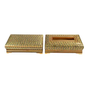 ست جعبه دستمال کاغذی و جعبه کارد و چنگال خاتم کاری کد 2614