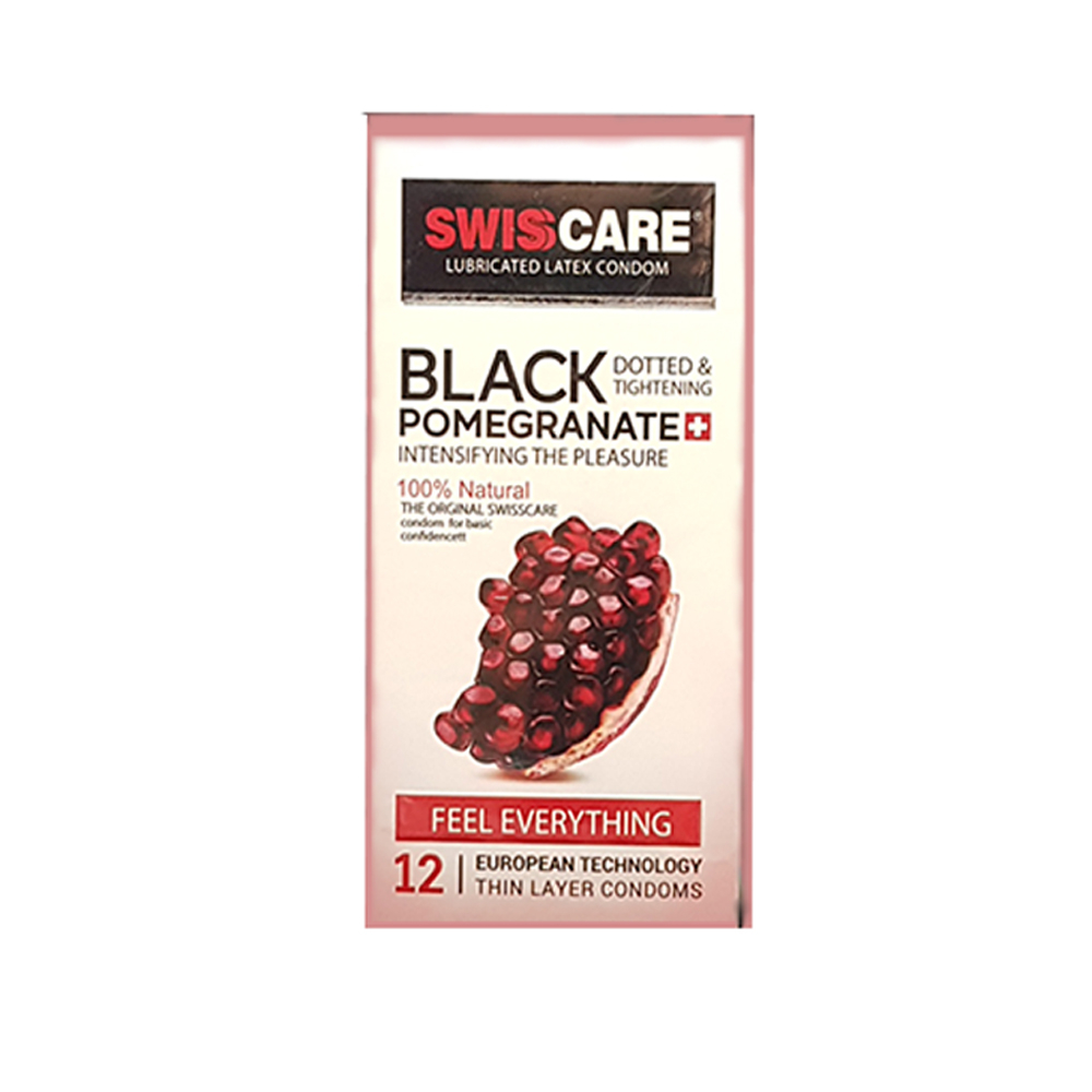 کاندوم سوئیس کر مدل BLACK POMEGRANATE بسته 12 عددی 