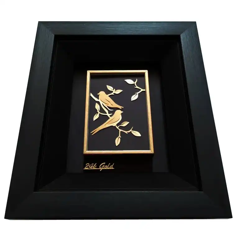 تابلو طلا کوب زرکات طرح دو پرنده مدل F115