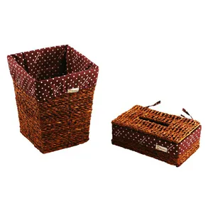 ست سطل و جعبه دستمال کاغذی حصیربافی وود من مدل TG208