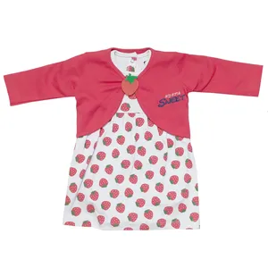 ست کت و پیراهن نوزادی دخترانه طرح توت فرنگی کد 3053
