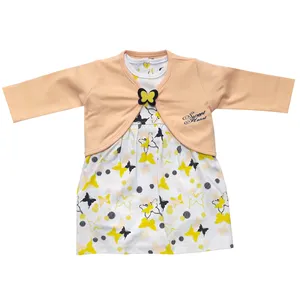 ست کت و پیراهن نوزادی دخترانه طرح پروانه کد 3058