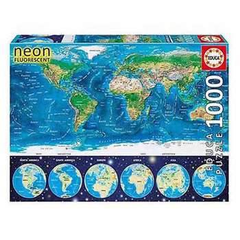 پازل 1000 تکه ادوکا مدل WORLD MAP NEON