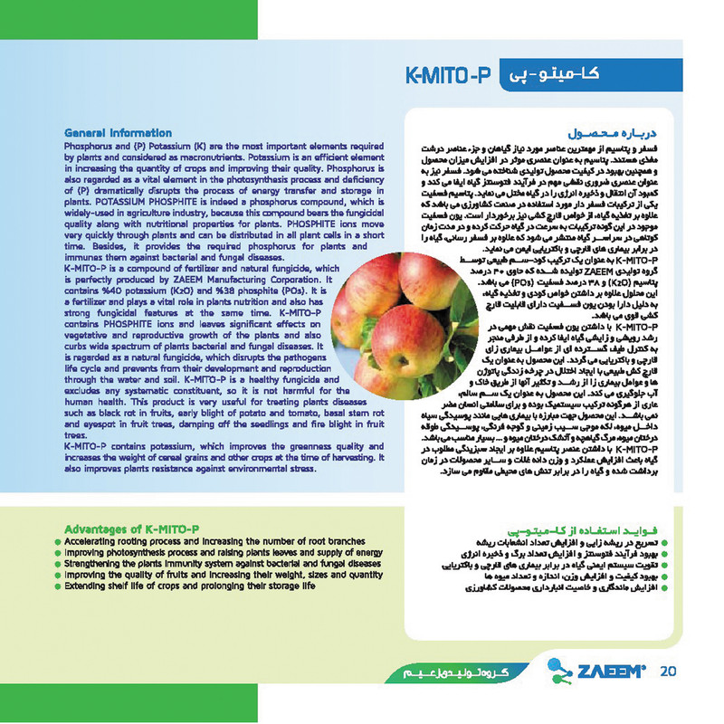 کود مایع پتاسیم و فسفر زعیم مدل کا میتو پی حجم 1 لیتر