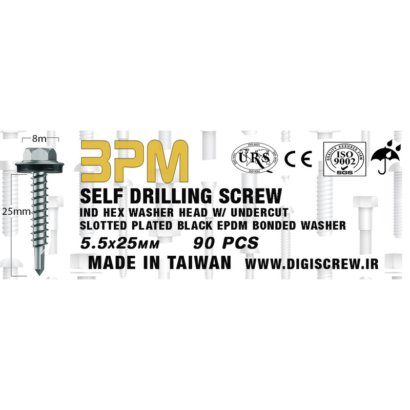 پیچ شیروانی سرمته مدل BPM12-25 بسته 90 عددی