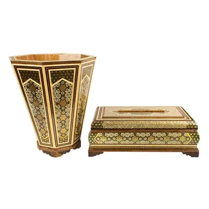 ست جعبه دستمال کاغذی و سطل خاتم کاری مدل توپی کد 25-2