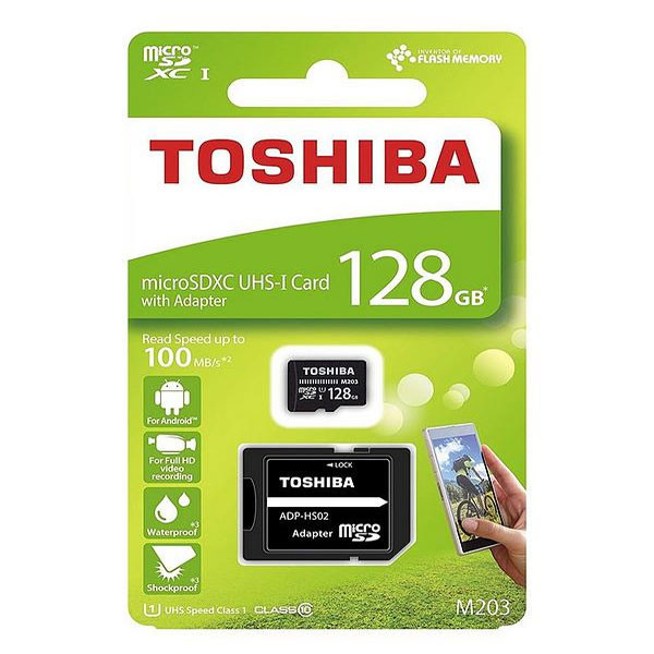 کارت حافظه microSDXC توشیبا مدل M203 کلاس 10 استاندارد UHS-I U1 سرعت 100MBps ظرفیت 128 گیگابایت به همراه آداپتور SD