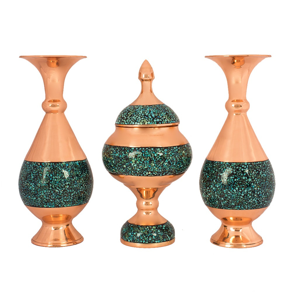 ست سه تکه گلدان و شکلات خوری فیروزه کوبی کد 20