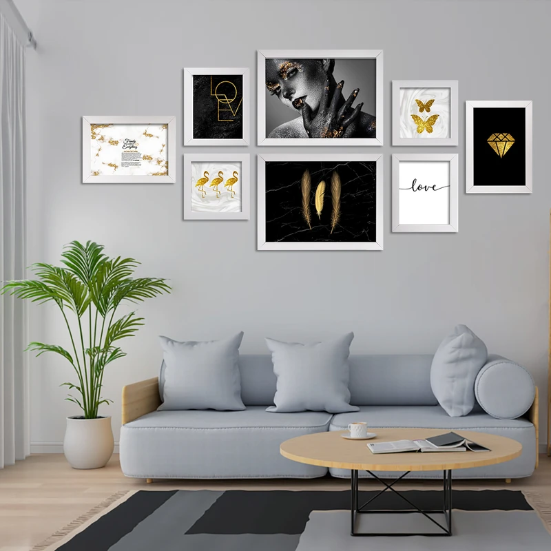 تابلو طرح فلامینگو و پروانه مدرن مدل skw017 مجموعه 8 عددی