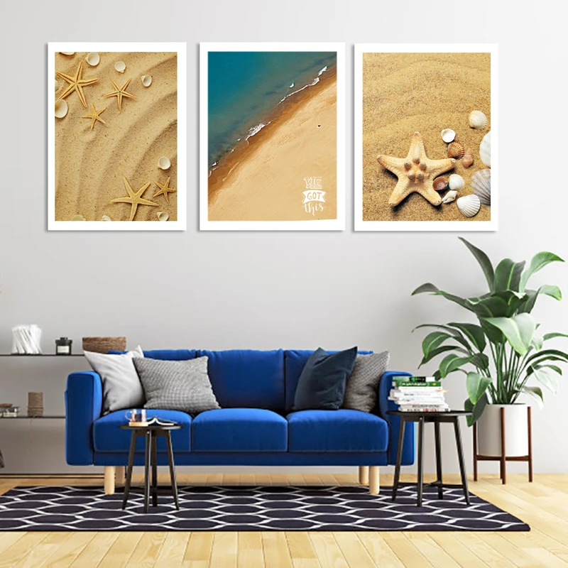 تابلو طرح ستاره دریایی و صدف مدل skw023 مجموعه 3عددی