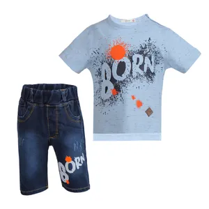 ست تیشرت و شلوارک پسرانه طرح BORN کد 202 رنگ آبی