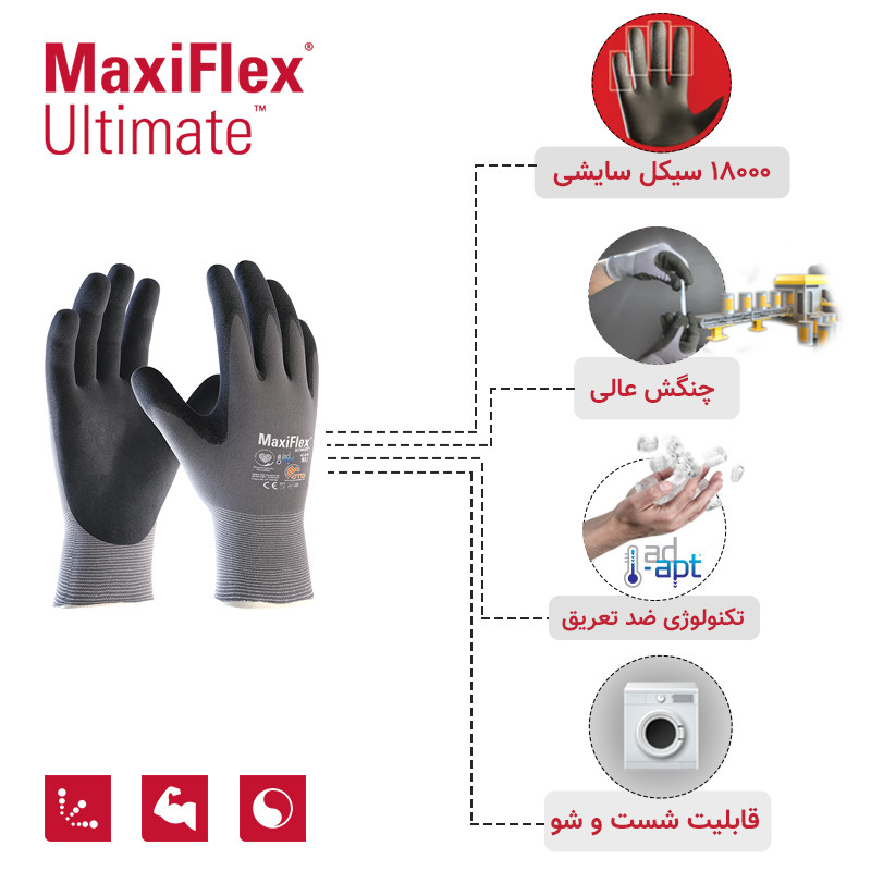 دستکش ایمنی ای تی جی مدل مکسی فلکس آلتیمیت 874-42 سایز 7