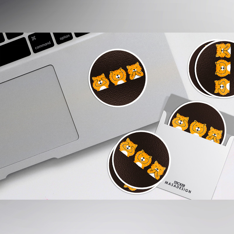 استیکر لپ تاپ ماسا دیزاین طرح سه گربه مدل STK899