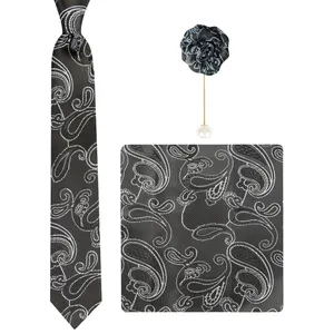 ست کراوات و دستمال جیب و گل کت مردانه جیان فرانکو روسی مدل GF-PA219-BK&W