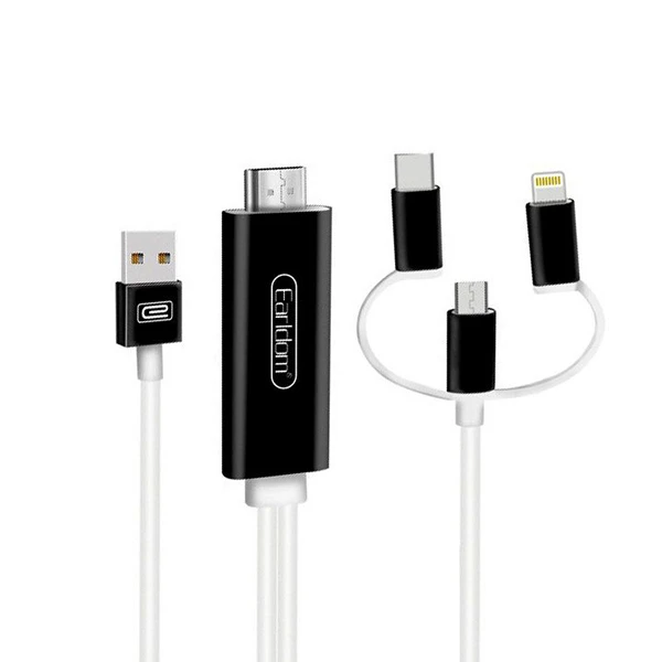 کابل تبدیل USB/USB-C/لایتنینگ به HDMI ارلدام مدل W13 طول 1.8 متر