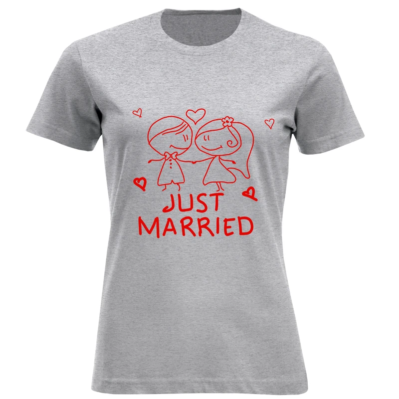تیشرت آستین کوتاه زنانه طرح JUST MARRIED کد x03