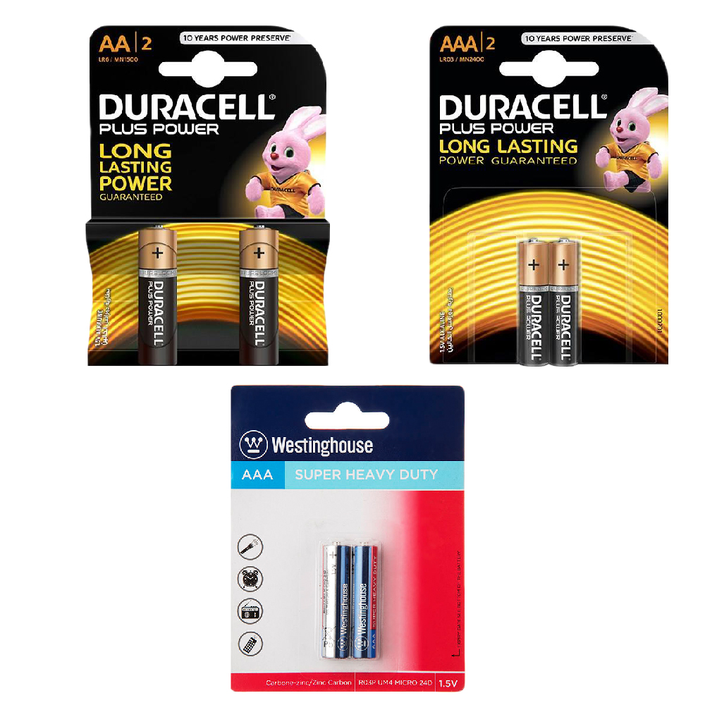 باتری قلمی و نیم قلمی دوراسل مدل Plus Power Duralock بسته ۴ عددی به همراه دو عدد باتری نیم قلمی وستینگ هاوس