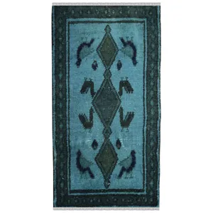 فرش دستبافت رنگ شده نیم متری طرح وینتج کد 981171