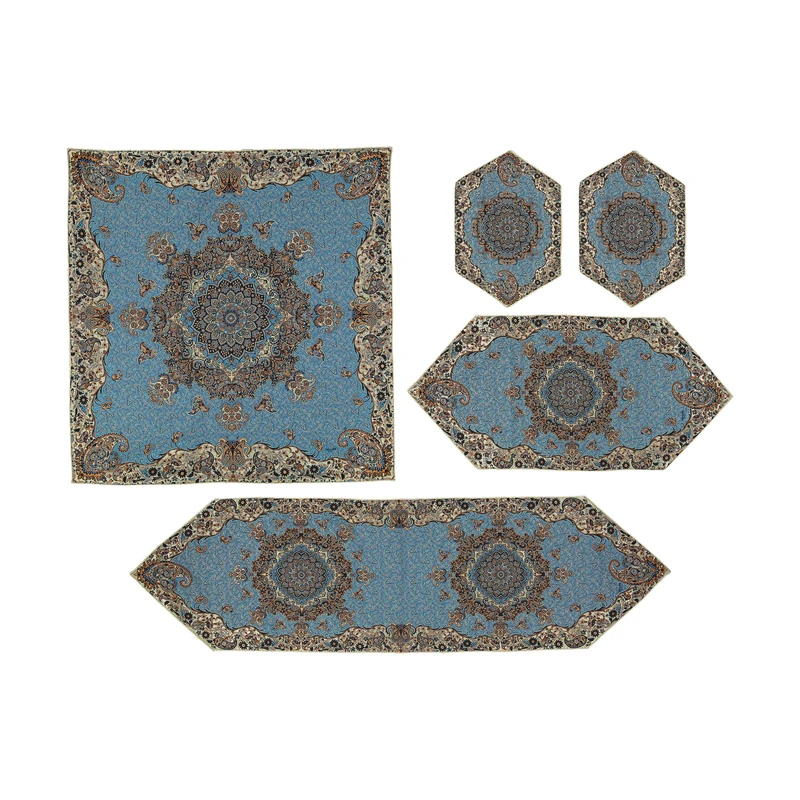 ست 5 تکه رومیزی ترمه جنوب یزد مدل ماهان کد BLU5.5